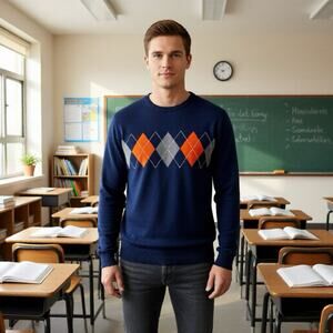 Y2K Old Navy Argyle Cotton Pullover Knit Navy Sweater Mens L Teacher Career Work